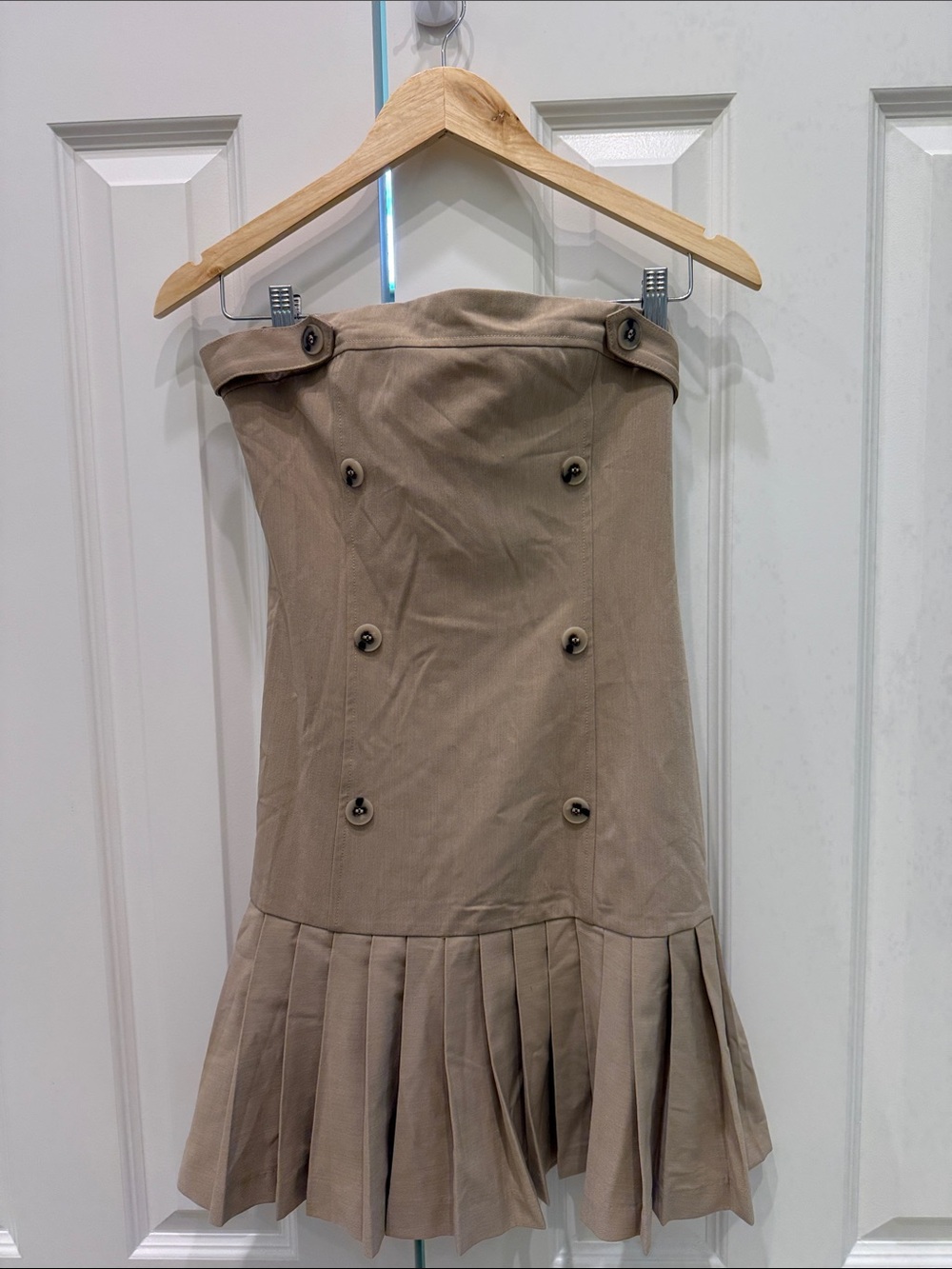 Maeve by Anthropologie *Brand New* Strapless Button-Front Pleated Hem Dress